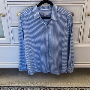 LOFT Light Blue and White Vertical Stripe Button-Down Shirt
